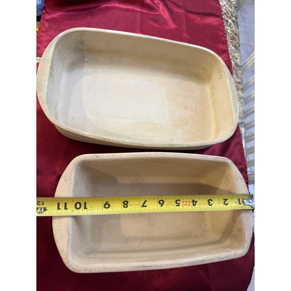 Pampered Chef Stoneware Set Rectangular Baker 0913 and Loaf Pan 076 USA Made
